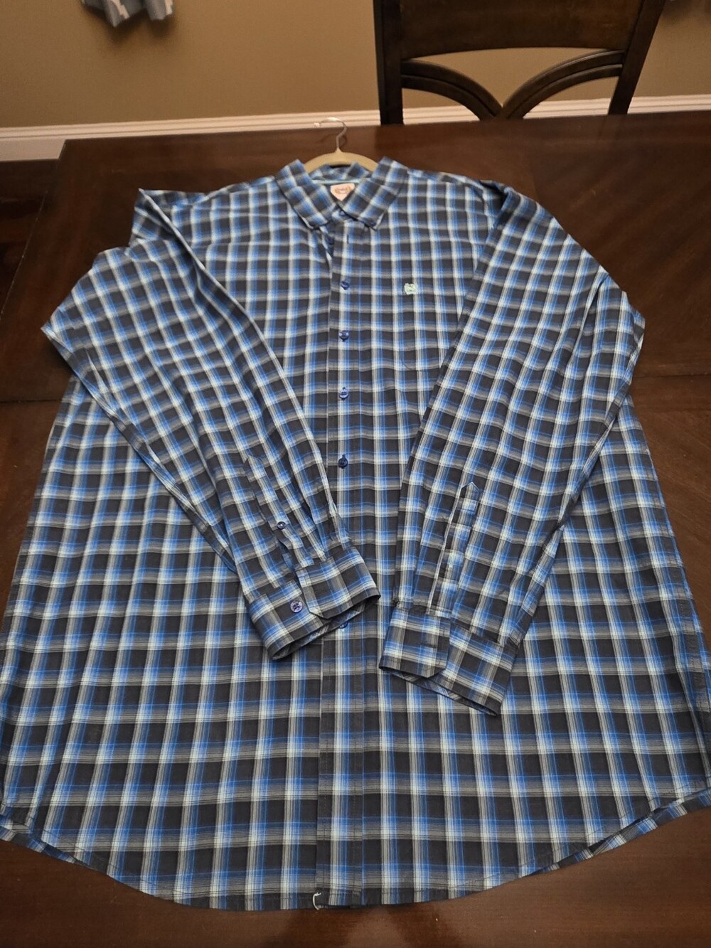 Cinch Blue and Black Plaid Long-Sleeve Button-Down Shirt